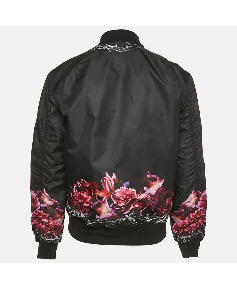Pre-Owned Givenchy Men's Black Thorn & Rose Print Nylon Reversible Bomber Jacket