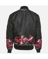 Pre-Owned Givenchy Men's Black Thorn & Rose Print Nylon Reversible Bomber Jacket