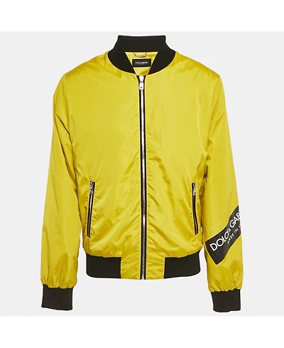 Pre-Owned Dolce & Gabbana Men's Yellow Nylon Zip-Up Bomber Jacket