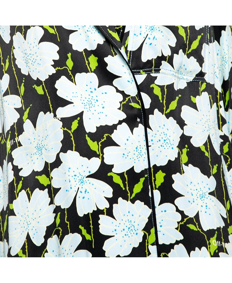 Pre-Owned Off-White Women's Blue Floral Printed Satin Open Front Lightweight Coat