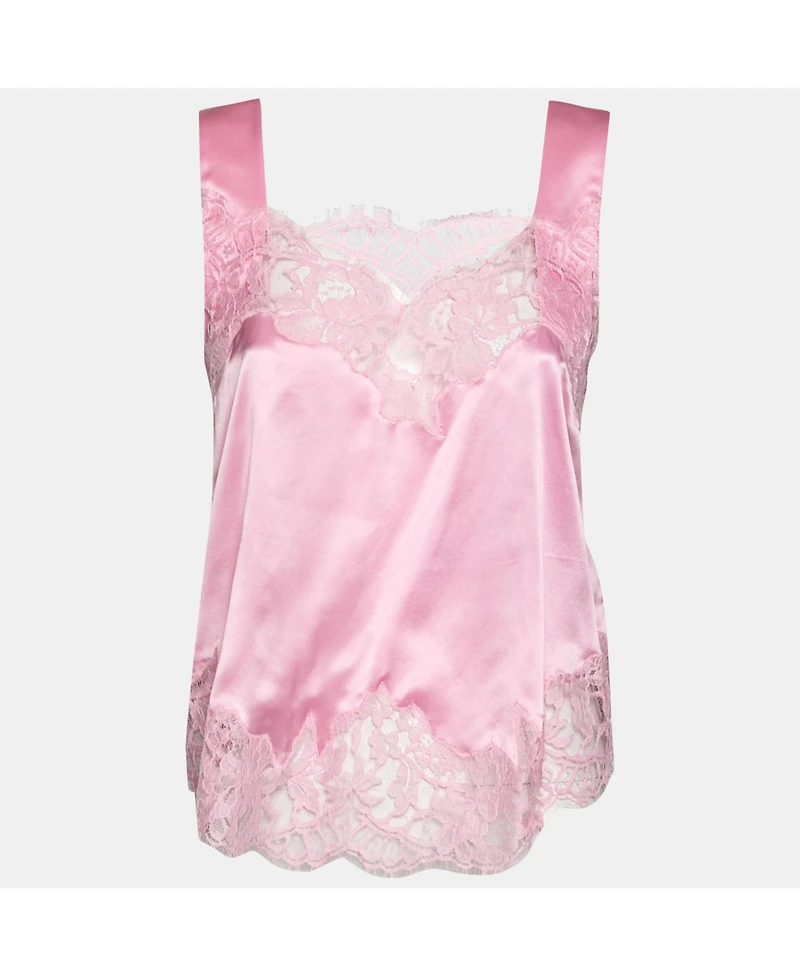 Pre-Owned Givenchy Women's Pink Satin Slip Cami Lace Trimmed Top