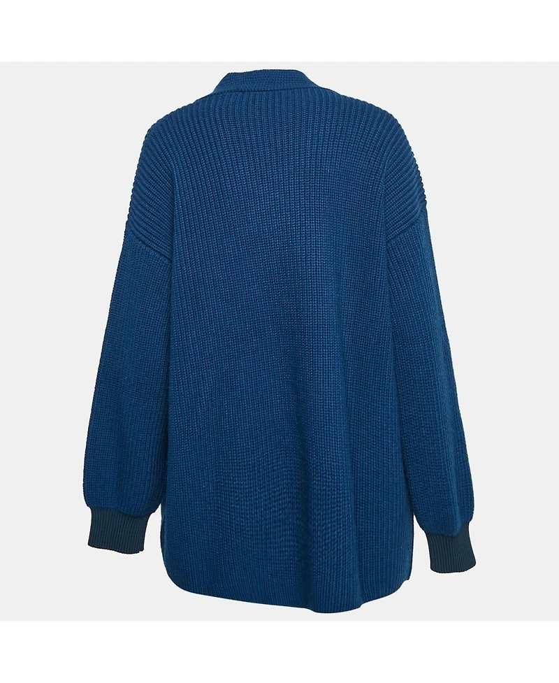 Pre-Owned Stella Mccartney Women's Blue Rib Knit Asymmetrical Button Oversized Sweater