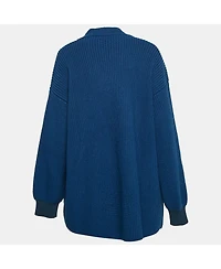 Pre-Owned Stella Mccartney Women's Blue Rib Knit Asymmetrical Button Oversized Sweater
