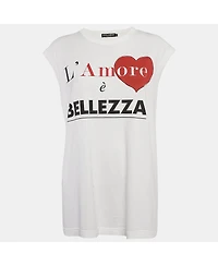 Pre-Owned Dolce & Gabbana Women's White Cotton L'amore E Bellezza Printed Tank Top