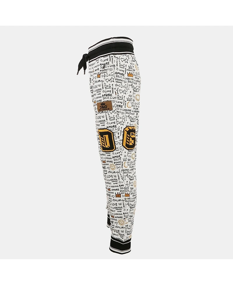 Pre-Owned Dolce & Gabbana Women's White Graffiti Print Jersey Cotton Knit Joggers