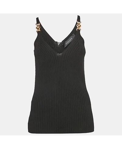 Pre-Owned Versace Women's Black Rib Knit Medusa Detail Tank Top