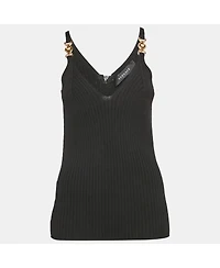 Pre-Owned Versace Women's Black Rib Knit Medusa Detail Tank Top