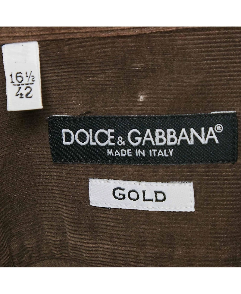 Pre-Owned Dolce & Gabbana Men's Brown Corduroy Gold Shirt