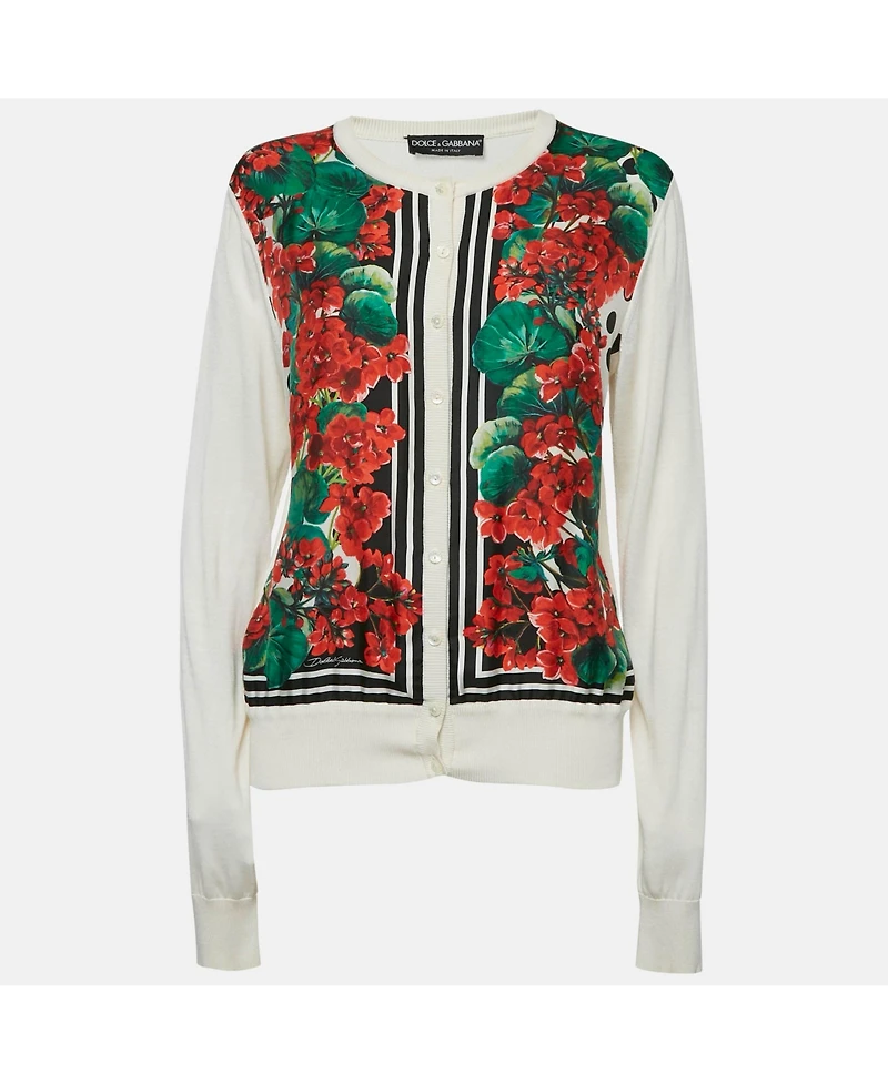 Pre-Owned Dolce & Gabbana Women's Cream Printed Silk Cardigan