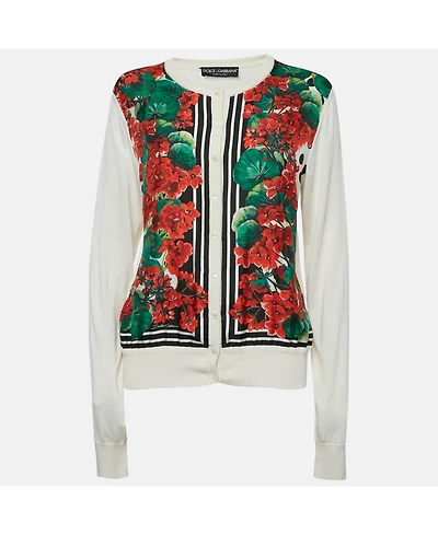 Pre-Owned Dolce & Gabbana Women's Cream Printed Silk Cardigan