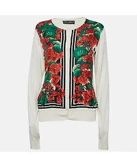 Pre-Owned Dolce & Gabbana Women's Cream Printed Silk Cardigan