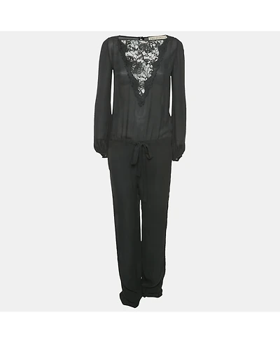 Pre-Owned Emilio Pucci Women's Black Lace Trim Silk Jumpsuit