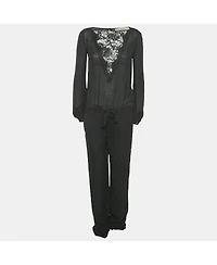 Pre-Owned Emilio Pucci Women's Black Lace Trim Silk Jumpsuit
