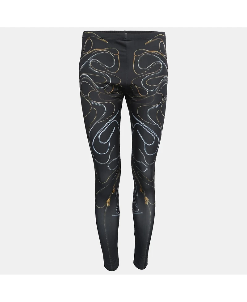 Pre-Owned Alexander Mcqueen Women's Black Zipper Print Jersey Leggings