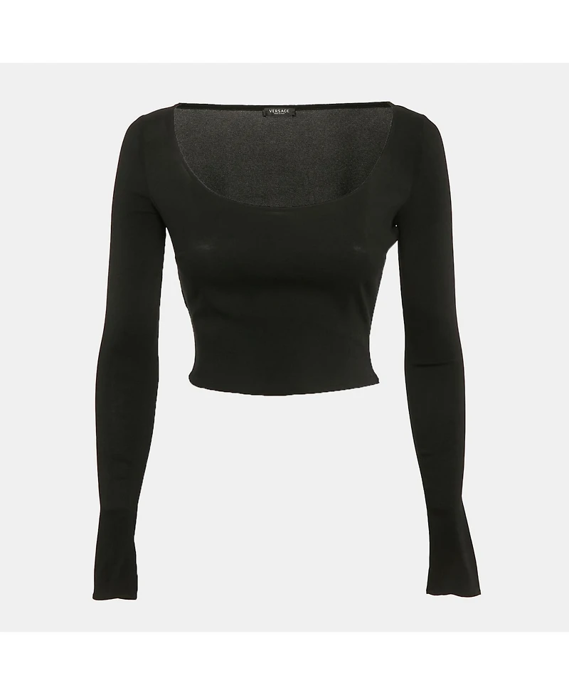 Pre-Owned Versace Women's Black Jersey Long Sleeve Crop Top