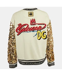 Pre-Owned Dolce & Gabbana Women's Green/blue Year Of The Pig Print Cotton Sequin Sweatshirt