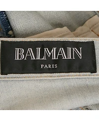 Pre-Owned Balmain Men's Light Blue Denim Pleated Side Detail Jeans