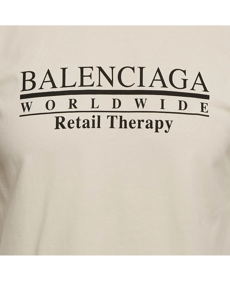 Pre-Owned Balenciaga Men's Beige Logo Print Jersey T-Shirt