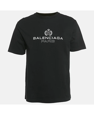 Pre-Owned Balenciaga Men's Black Logo Print Cotton Crewneck T-Shirt