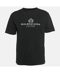 Pre-Owned Balenciaga Men's Black Logo Print Cotton Crewneck T-Shirt