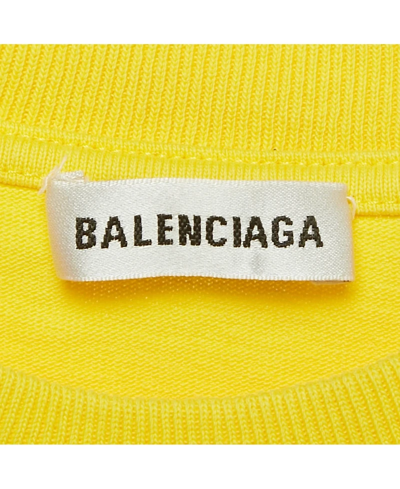 Pre-Owned Balenciaga Men's Yellow Logo Print Cotton Crewneck T-Shirt