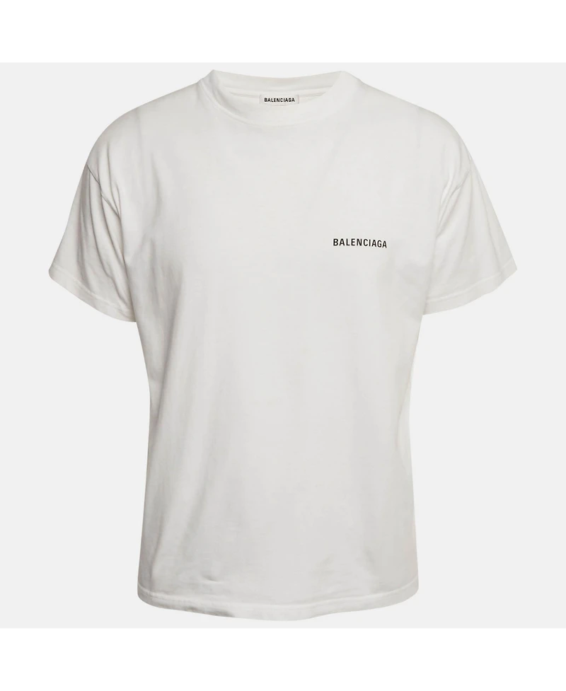 Pre-Owned Balenciaga Men's White Logo Embroidered Cotton T-Shirt