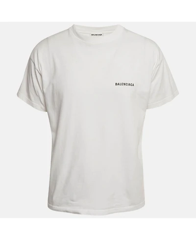 Pre-Owned Balenciaga Men's White Logo Embroidered Cotton T-Shirt