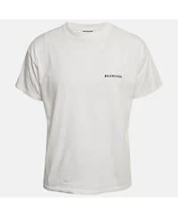 Pre-Owned Balenciaga Men's White Logo Embroidered Cotton T-Shirt