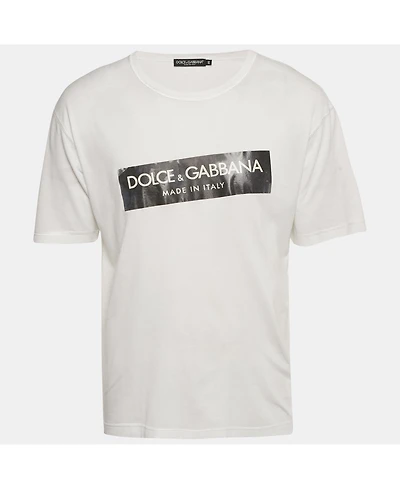 Pre-Owned Dolce & Gabbana Men's White Logo Print Jersey Crewneck T-Shirt