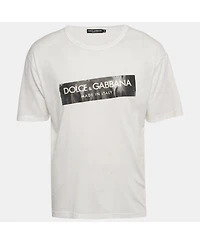 Pre-Owned Dolce & Gabbana Men's White Logo Print Jersey Crewneck T-Shirt