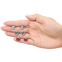Disney Holiday Stud Earring Set, 3 Pairs - Mickey Santa, Peppermint Ears & Gifts, Silver Tone