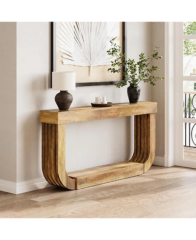 Tribesigns 70.9-Inch Extra Long Narrow Console Table, 2-Tier Brown Wooden Sofa Table with U-Shaped Pedestal