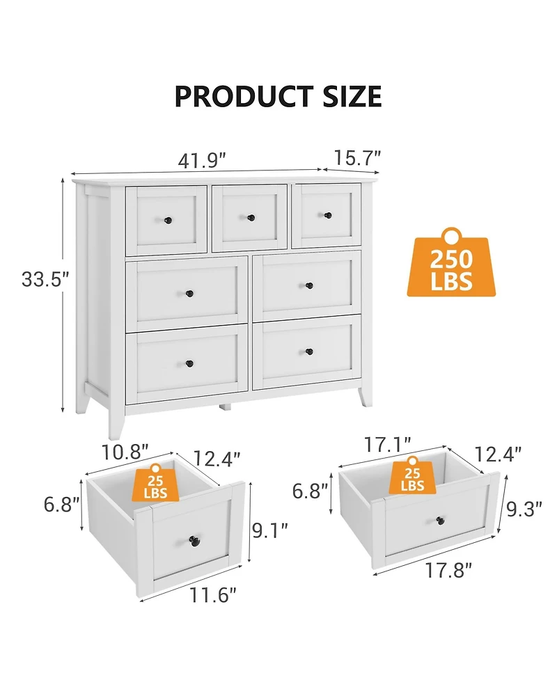 gaomon 7 Drawers Dresser for Bedroom, Farmhouse Wood Dressers & Chest of Drawers for Clothes