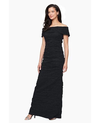 Alex Evenings Women's Crinkle Detail Off-The-Shoulder Gown