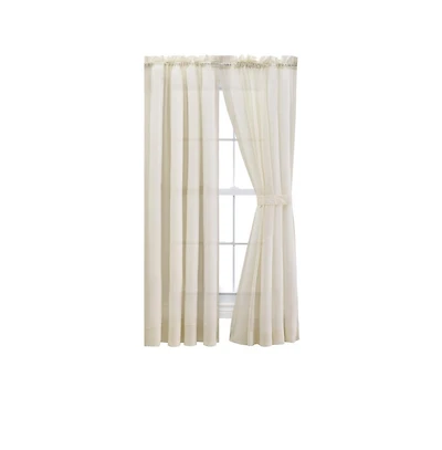 Ellis Curtain Cotton Voile 1.5" Rod Packet Tailored Curtain Panel Pair for Windows 80" x 96" Natural