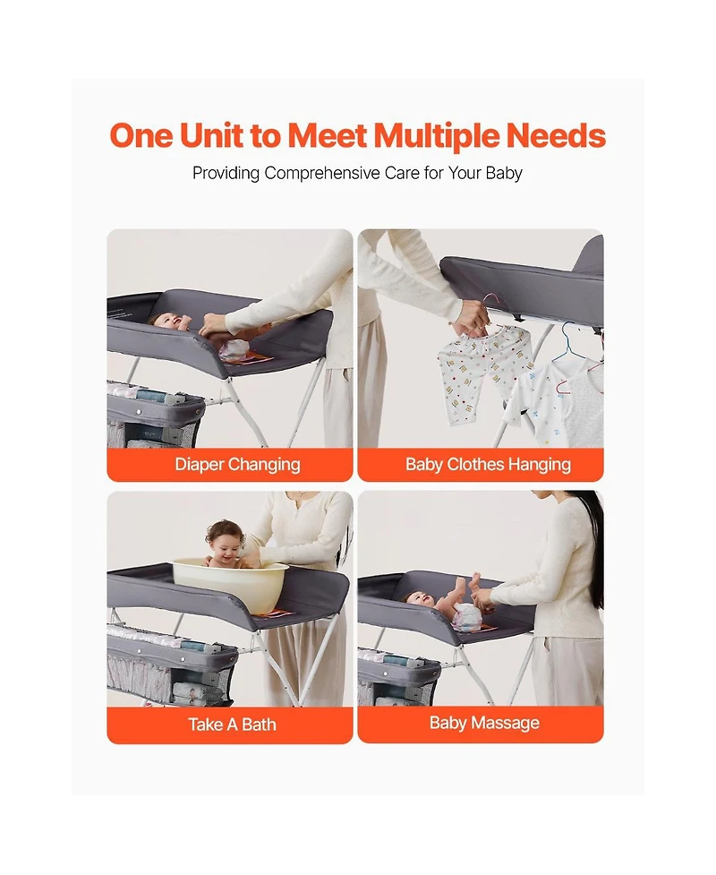 Slickblue Foldable Baby Changing Table with Wheels and Side Basket