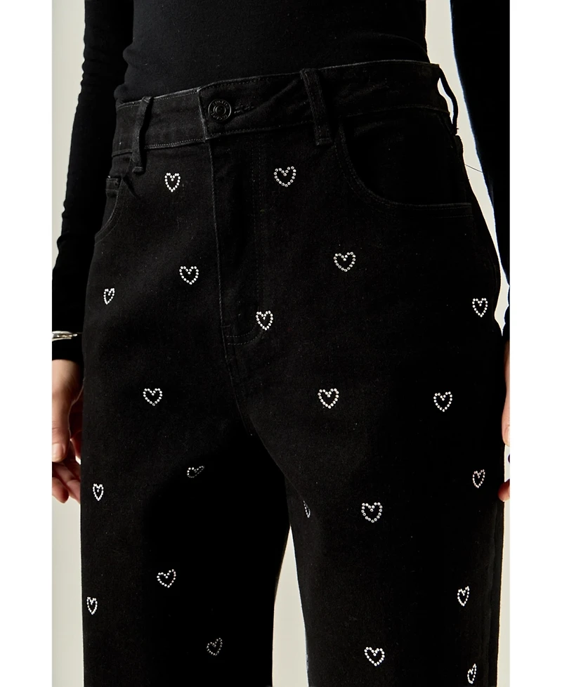English Factory Women's Rhinestone Heart Jeans