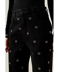 English Factory Women's Rhinestone Heart Jeans