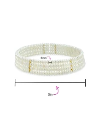 Bling Jewelry Fine Classic 4 Row Freshwater Pearl Choker Collar Necklace Gold Silver Accent