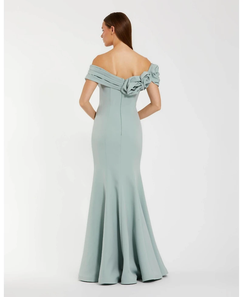 Mac Duggal Women's 3D Floral Crepe Off The Shoulder Gown.