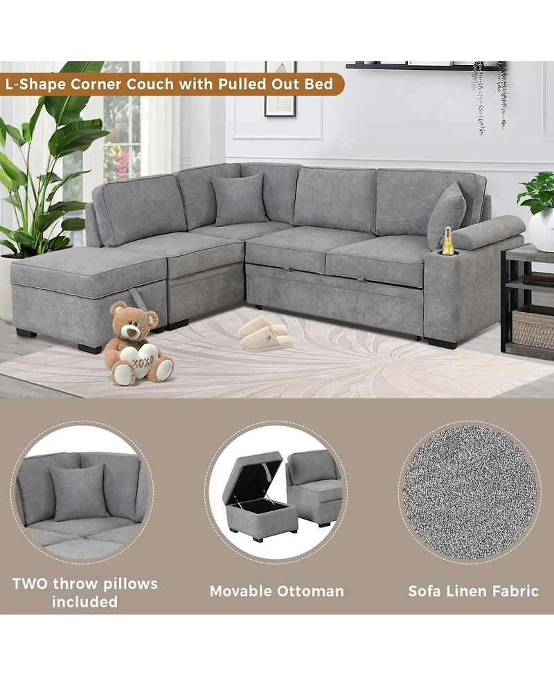 Boyel Living 84.75" Sleeper sofa Bed,2 1 Pull Out bed L Shape Couch with Storage Ottoman for Room,Bedroom and Small Apartment