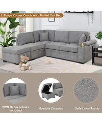 Boyel Living 84.75" Sleeper sofa Bed,2 1 Pull Out bed L Shape Couch with Storage Ottoman for Room,Bedroom and Small Apartment
