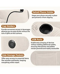 Boyel Living 72.8" Corduroy Sleeper Sofa Loveseat with Full Mattress, Two Usb Ports, Cup Holders, Side Pockets and a Phone Holder