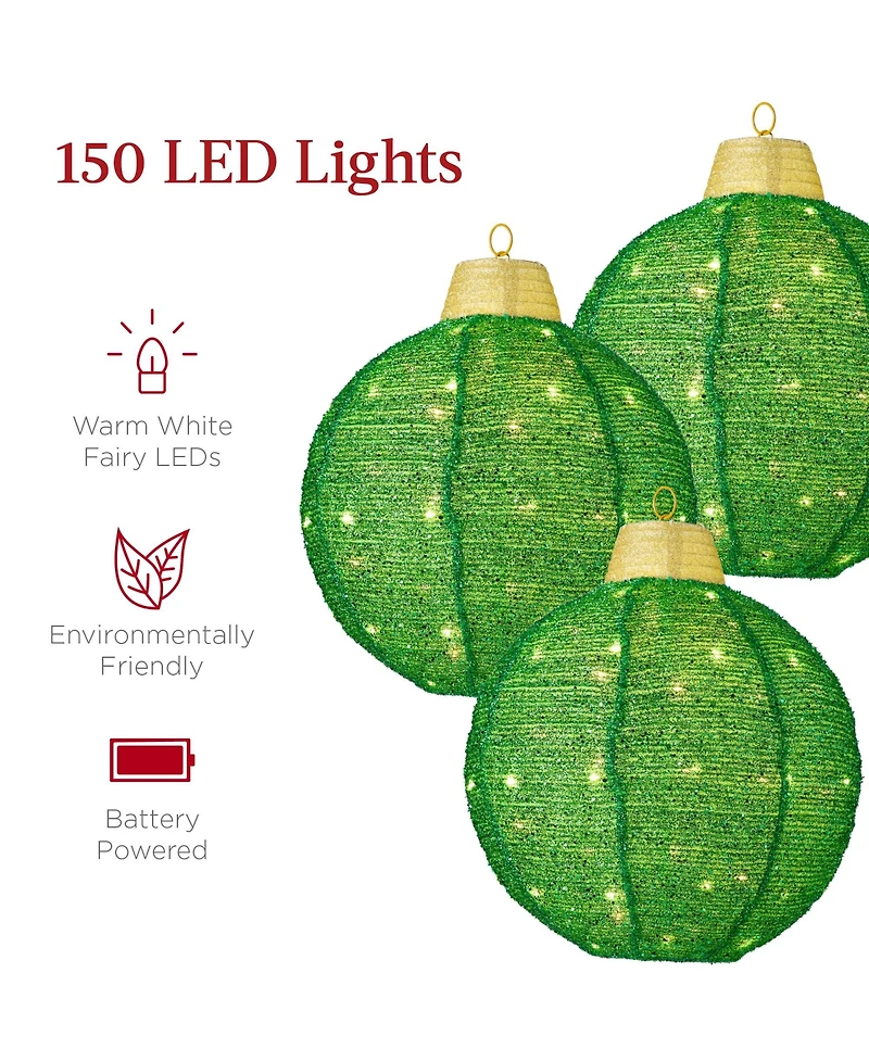 Best Choice Products 3-Piece Hanging Pop-Up Outdoor Christmas Ornaments, Led Lights, 8 Light Functions