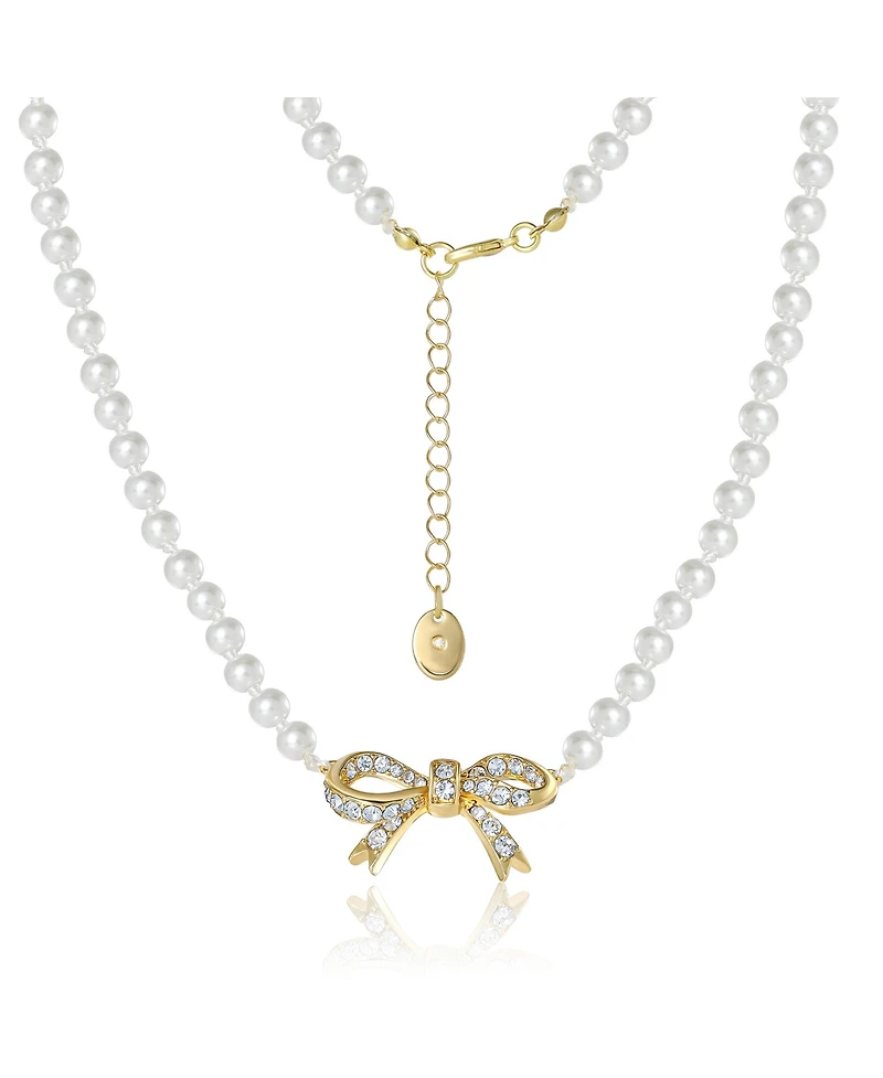 Juicy Couture Pave Bow, Gold Tone Accents Pearl Necklace