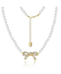 Juicy Couture Pave Bow, Gold Tone Accents Pearl Necklace