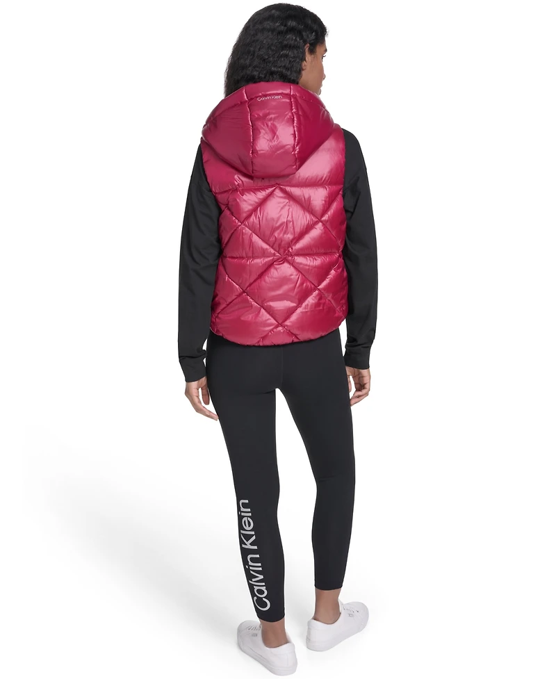 Calvin Klein Women's Performance Diamond Quilt Hooded Puffer Vest