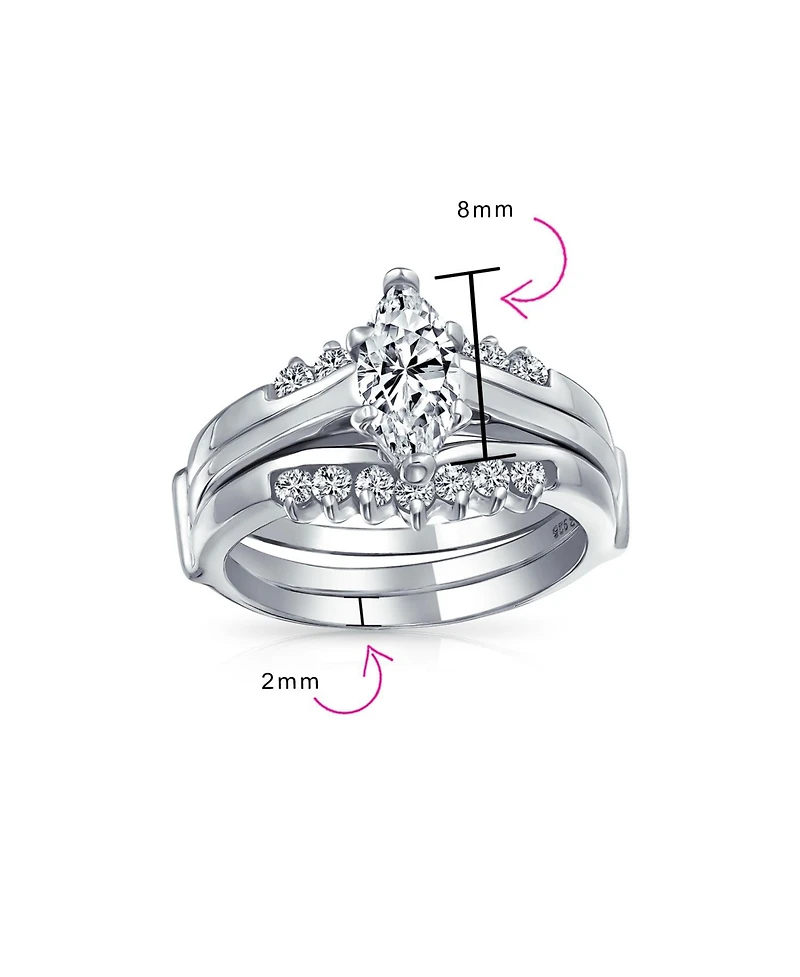 Bling Jewelry 2.5CT Marquise Solitaire Cubic Zirconia Promise Ring Set with Cz Band Guard Enhancer Sterling Silver