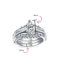Bling Jewelry 2.5CT Marquise Solitaire Cubic Zirconia Promise Ring Set with Cz Band Guard Enhancer Sterling Silver