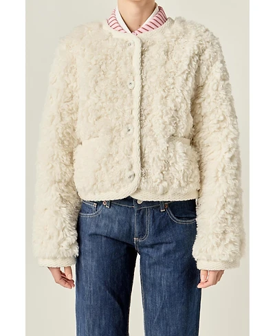 English Factory Women's Knit Trim Teddy Jacket